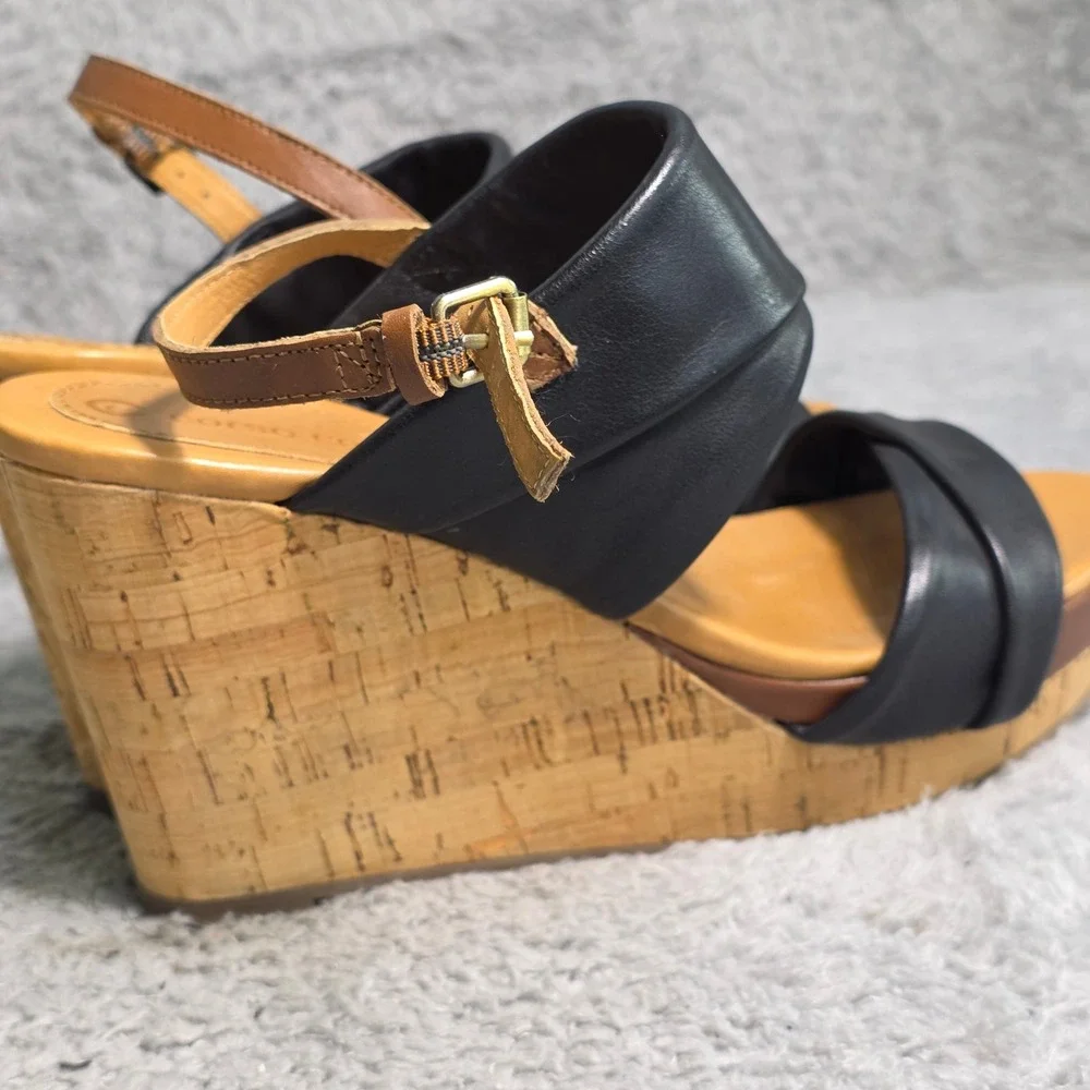 Corso Como Wedge Sandal Black‎ Buttery Leather Cork High  Women 6.5M Excellent
